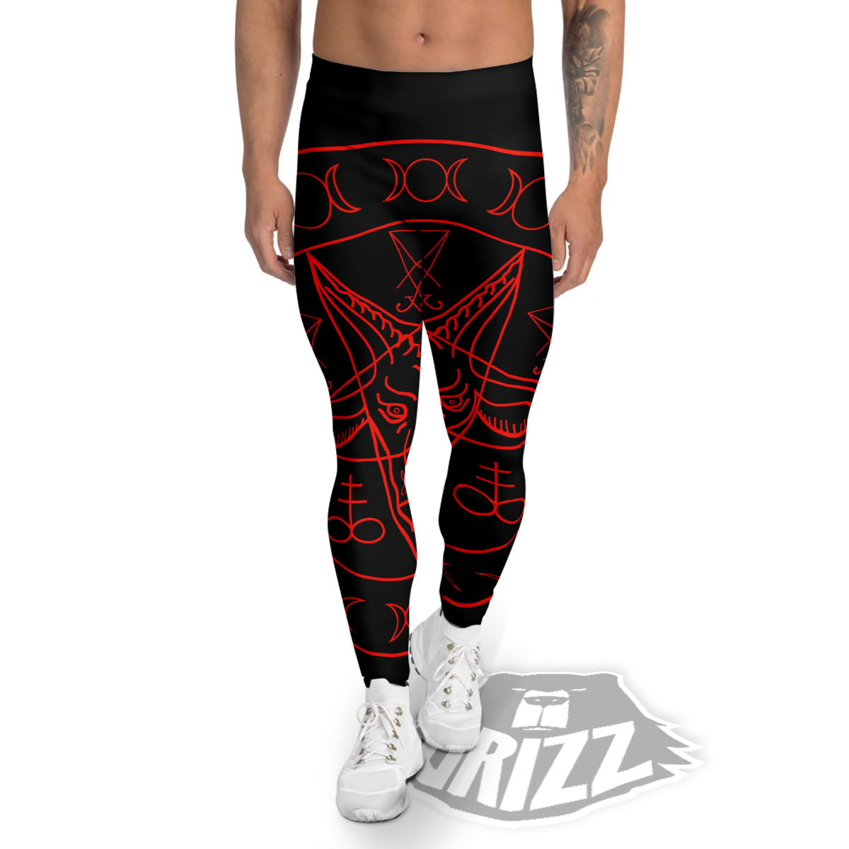 Pentagram Symbol Red Satanic Print Men's Leggings-grizzshop