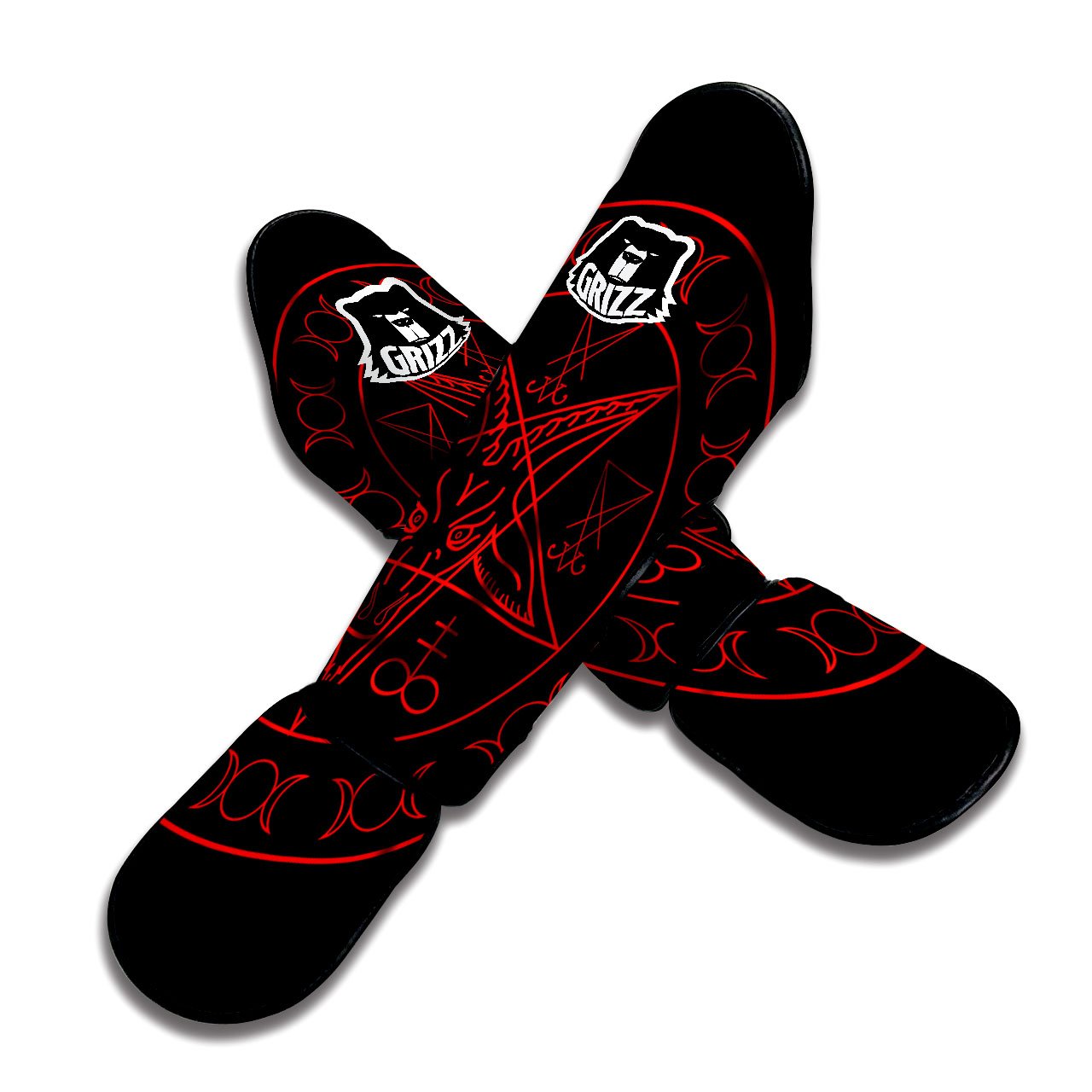 Pentagram Symbol Red Satanic Print Muay Thai Shin Guards-grizzshop