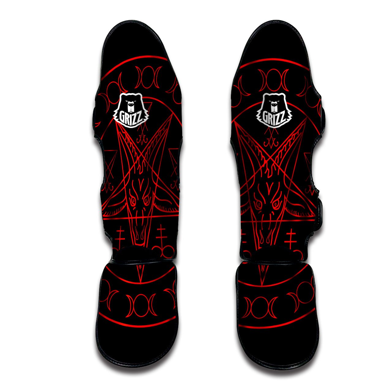 Pentagram Symbol Red Satanic Print Muay Thai Shin Guards-grizzshop