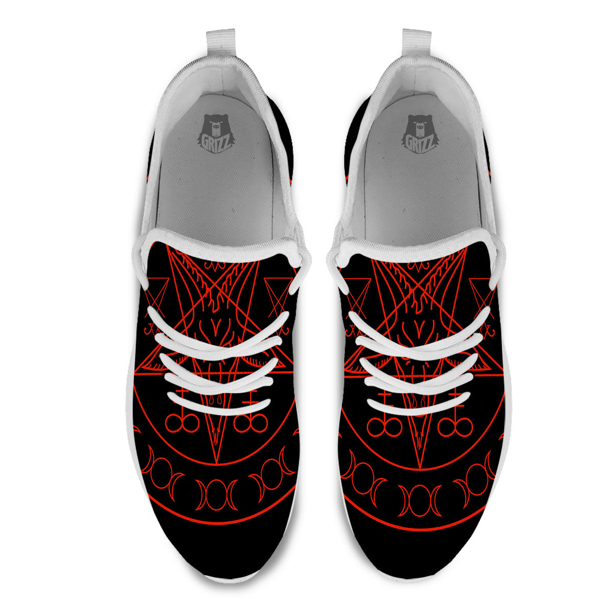 Pentagram Symbol Red Satanic Print White Athletic Shoes-grizzshop