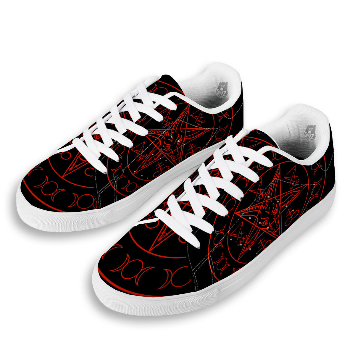 Pentagram Symbol Red Satanic Print White Low Top Sneakers-grizzshop