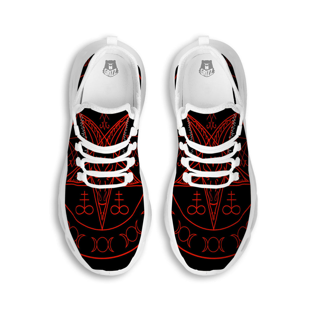 Pentagram Symbol Red Satanic Print White Running Shoes-grizzshop
