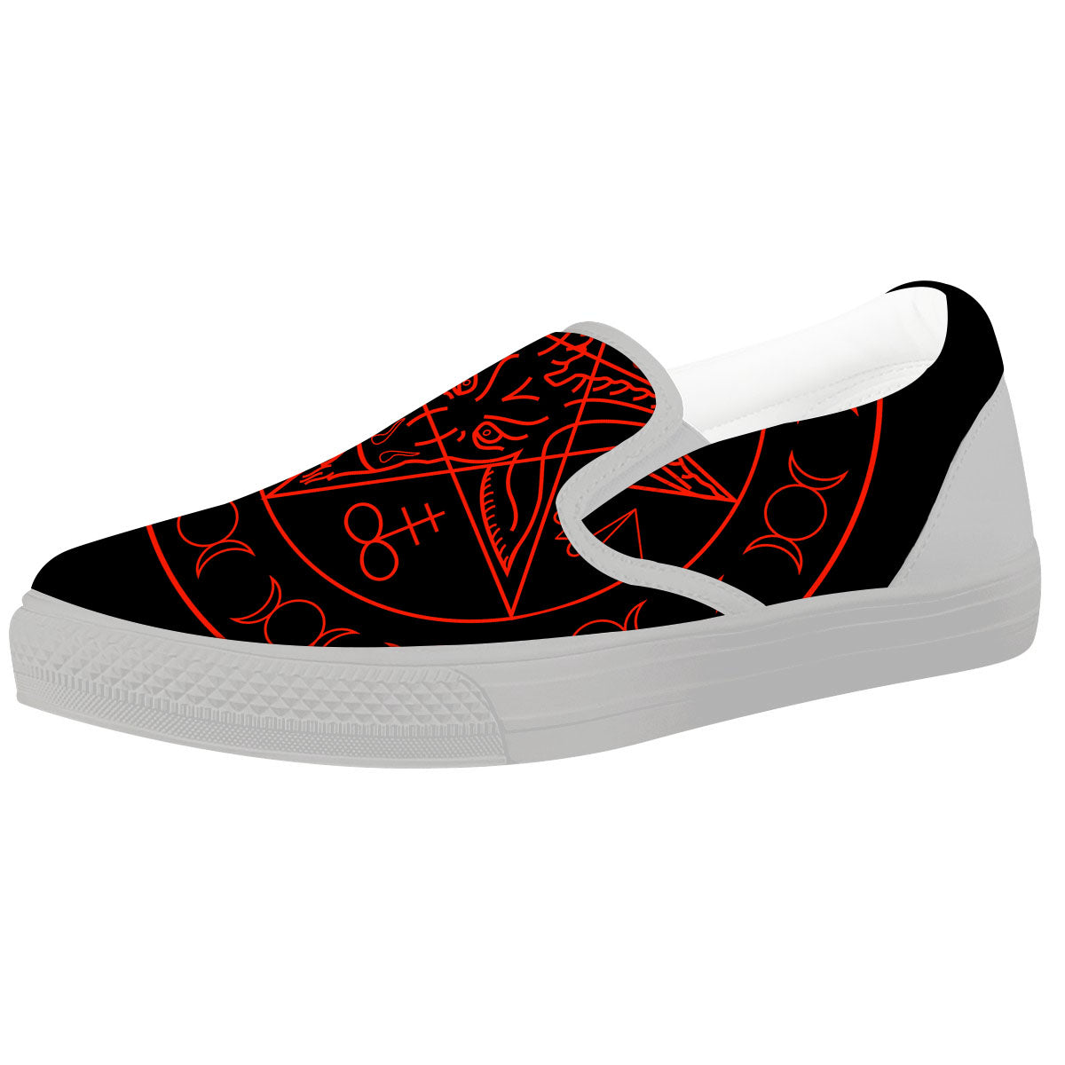 Pentagram Symbol Red Satanic Print White Slip On Shoes-grizzshop