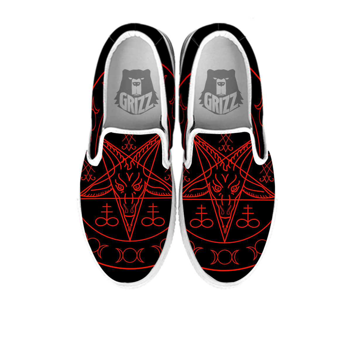 Pentagram Symbol Red Satanic Print White Slip On Shoes-grizzshop