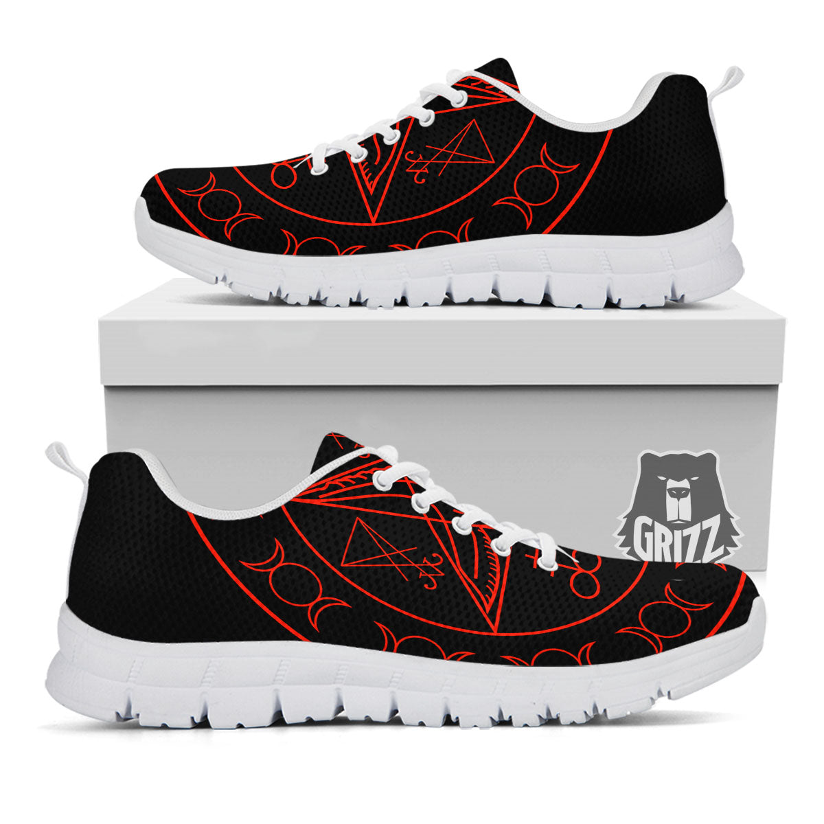 Pentagram Symbol Red Satanic Print White Sneaker-grizzshop