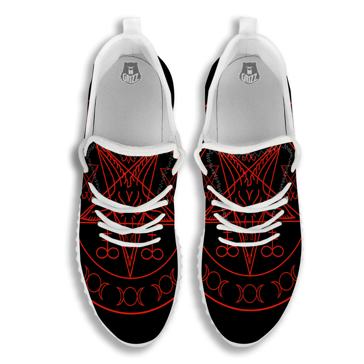 Pentagram Symbol Red Satanic Print White Walking Shoes-grizzshop