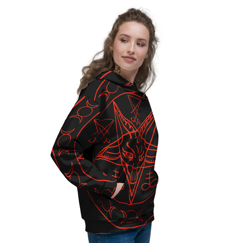 Pentagram Symbol Red Satanic Print Women's Hoodie-grizzshop