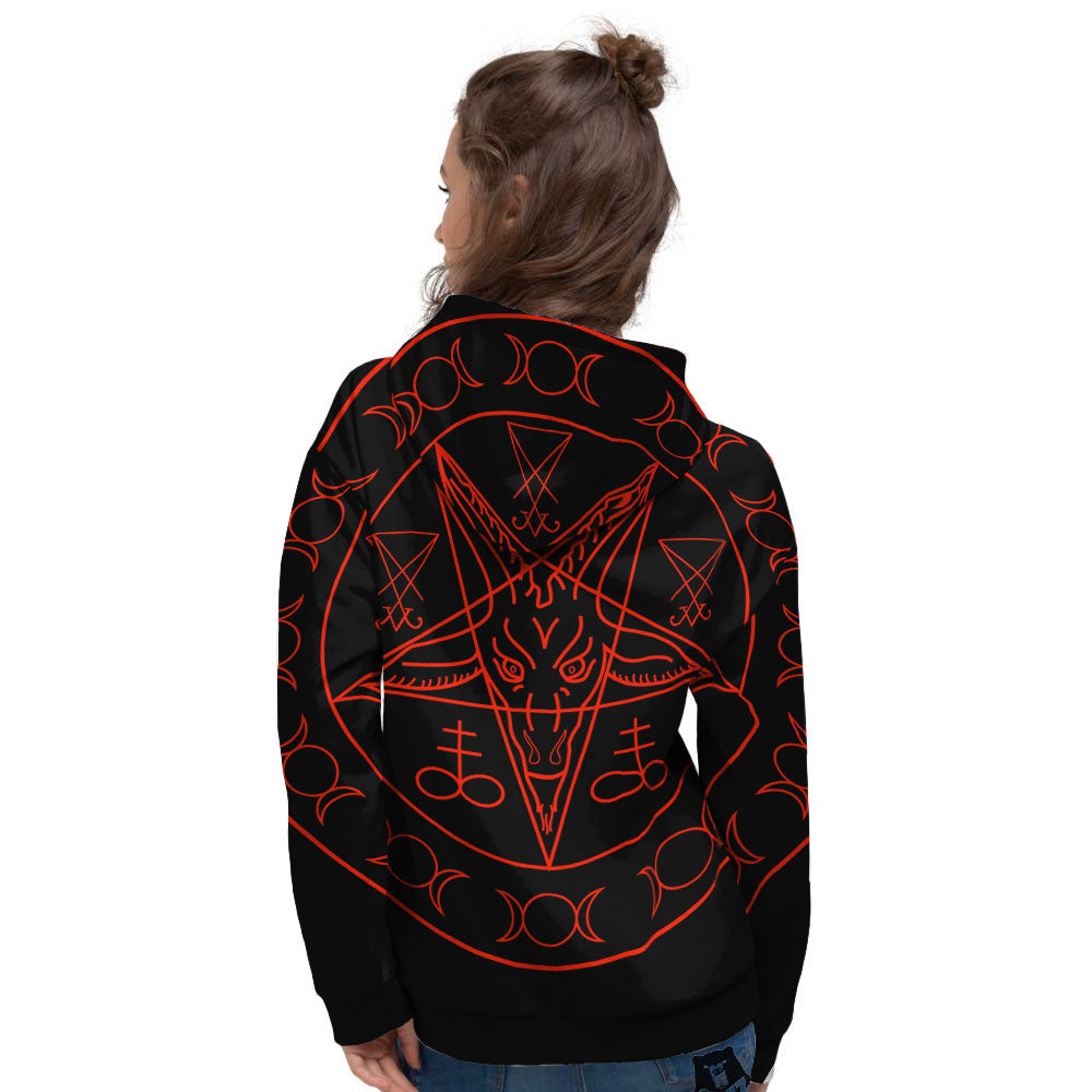 Pentagram Symbol Red Satanic Print Women's Hoodie-grizzshop