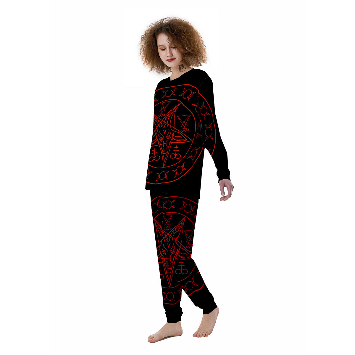 Pentagram Symbol Red Satanic Print Women's Pajamas-grizzshop