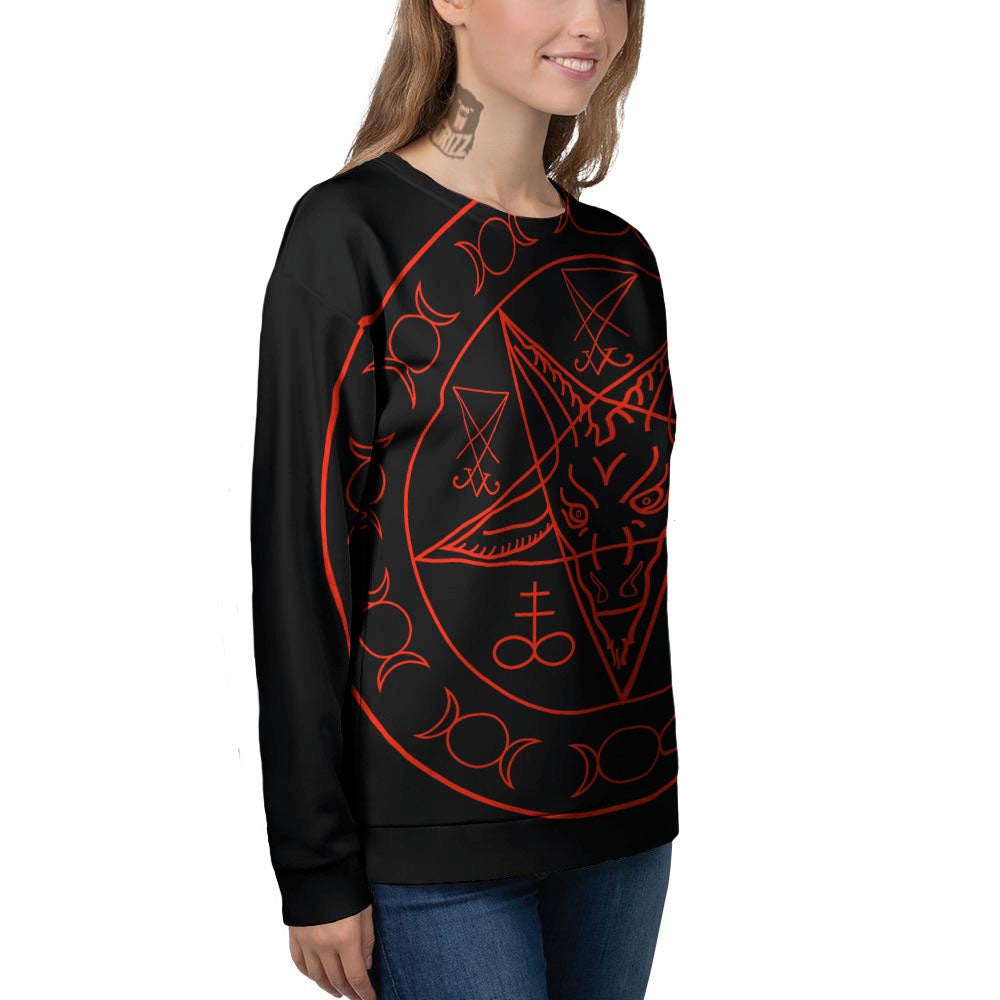 Pentagram Symbol Red Satanic Print Women's Sweatshirt-grizzshop