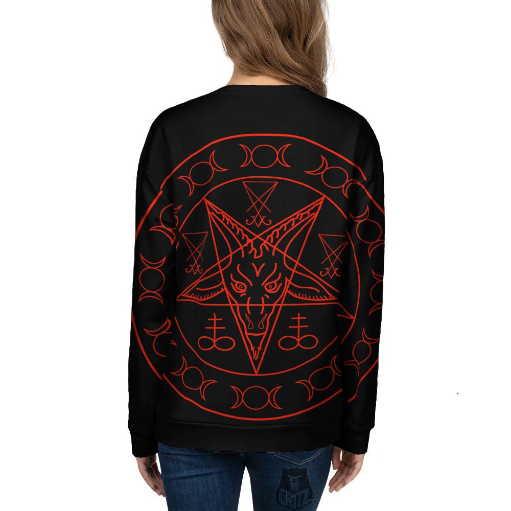 Pentagram Symbol Red Satanic Print Women's Sweatshirt-grizzshop