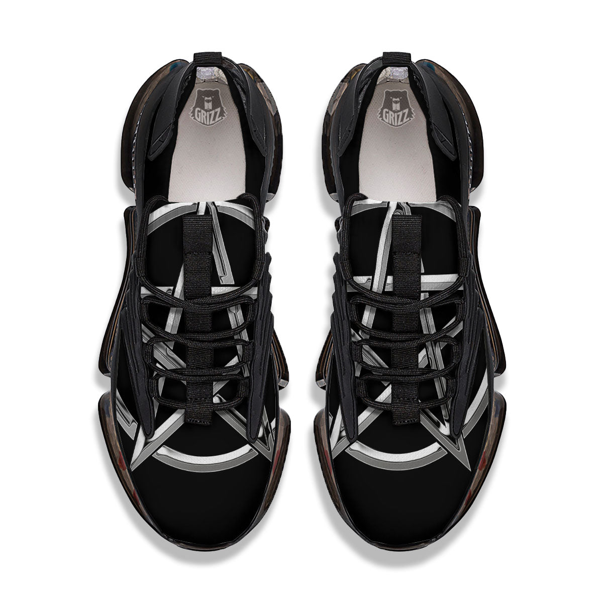 Pentagram Symbol White And Black Print Black Gym Shoes-grizzshop