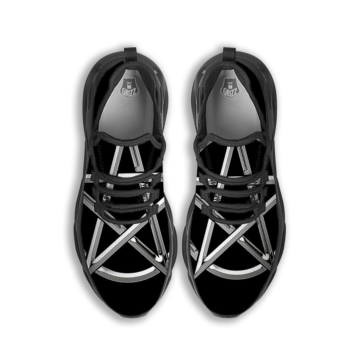 Pentagram Symbol White And Black Print Black Running Shoes-grizzshop