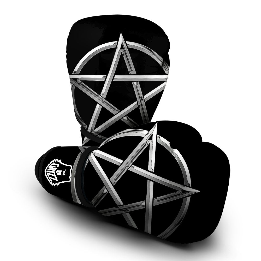 Pentagram Symbol White And Black Print Boxing Gloves-grizzshop