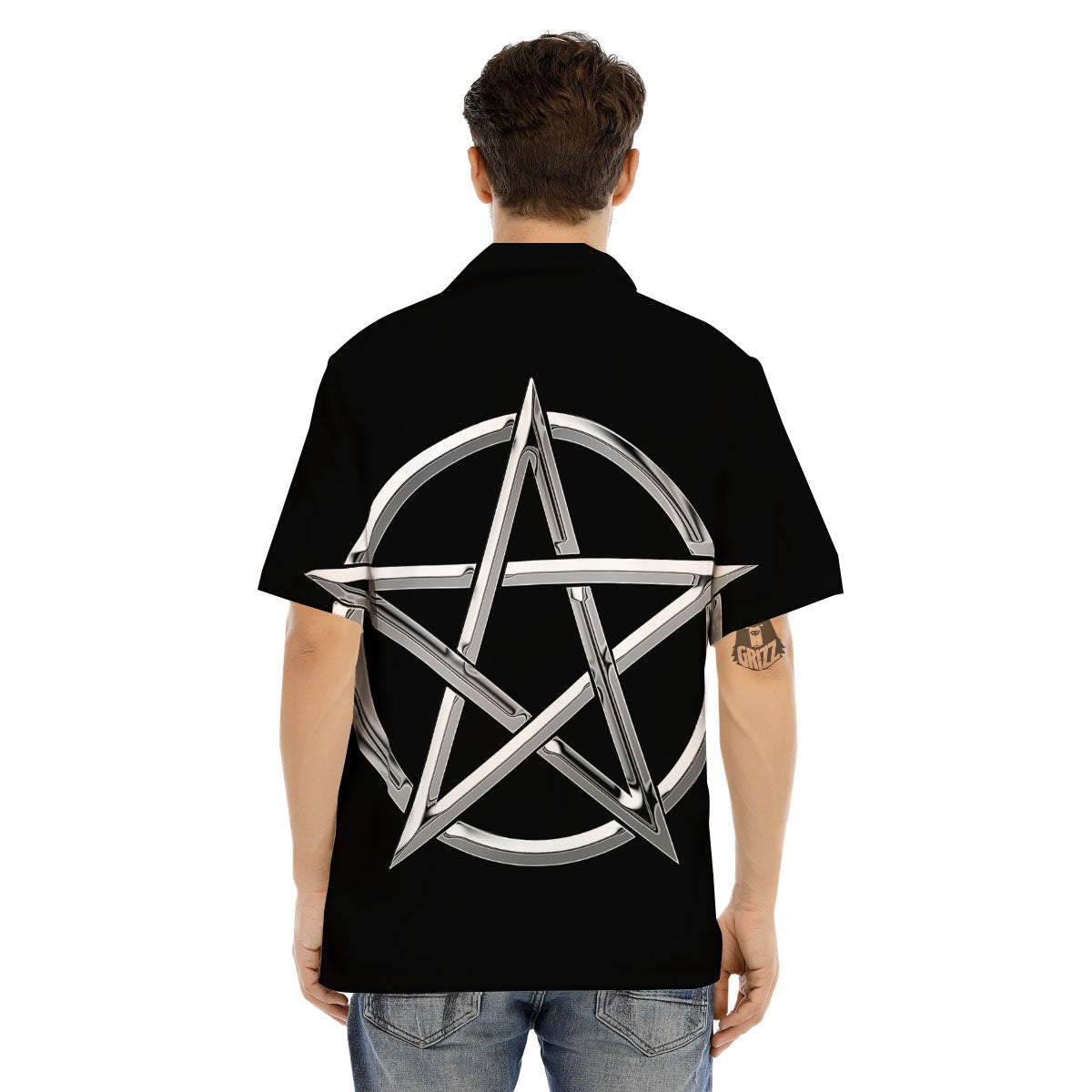 Pentagram Symbol White And Black Print Men's Hawaiian Shirt-grizzshop