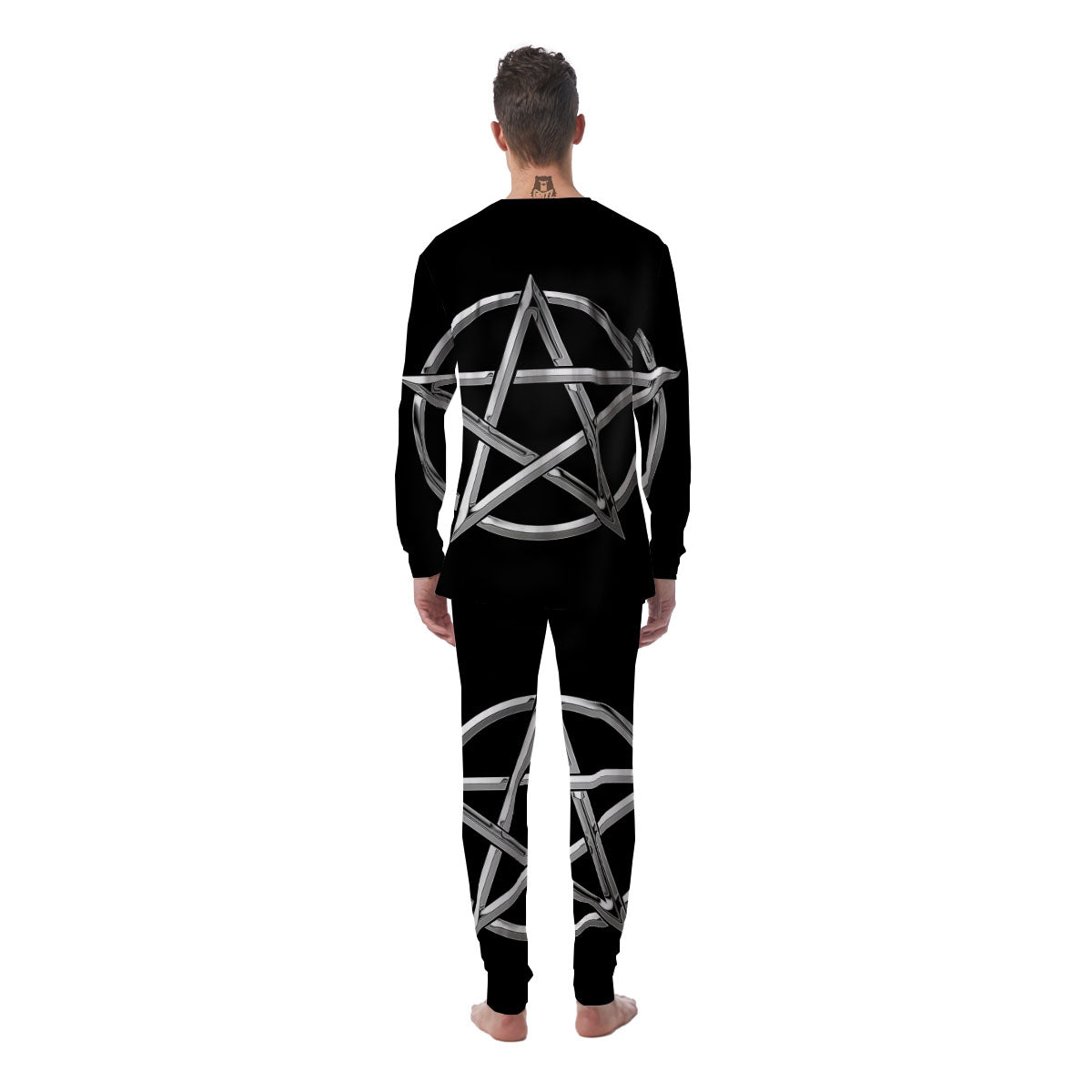 Pentagram Symbol White And Black Print Men's Pajamas-grizzshop