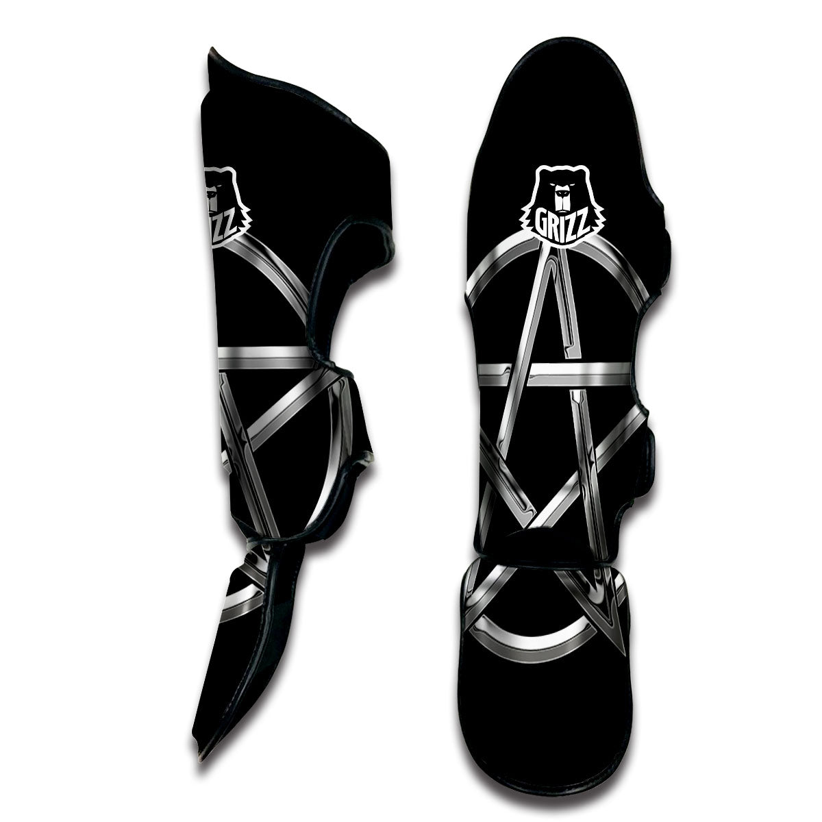 Pentagram Symbol White And Black Print Muay Thai Shin Guards-grizzshop