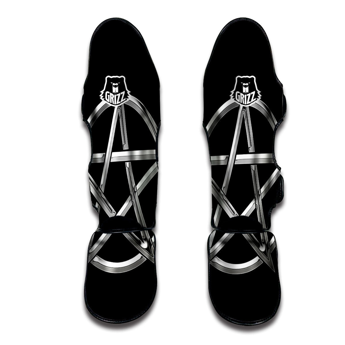 Pentagram Symbol White And Black Print Muay Thai Shin Guards-grizzshop