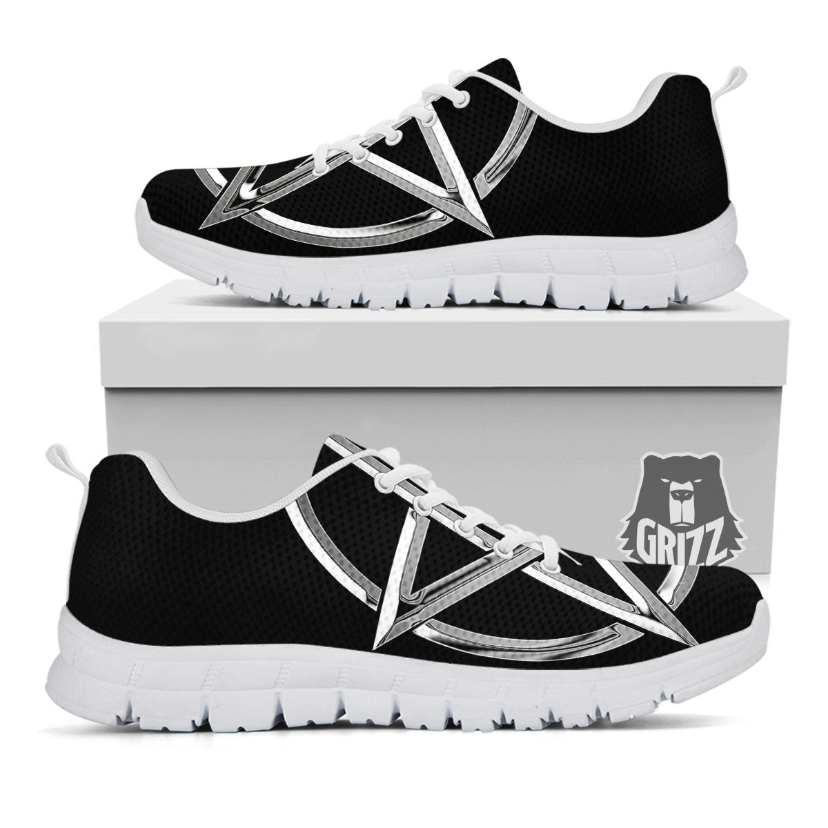 Pentagram Symbol White And Black Print White Sneaker-grizzshop