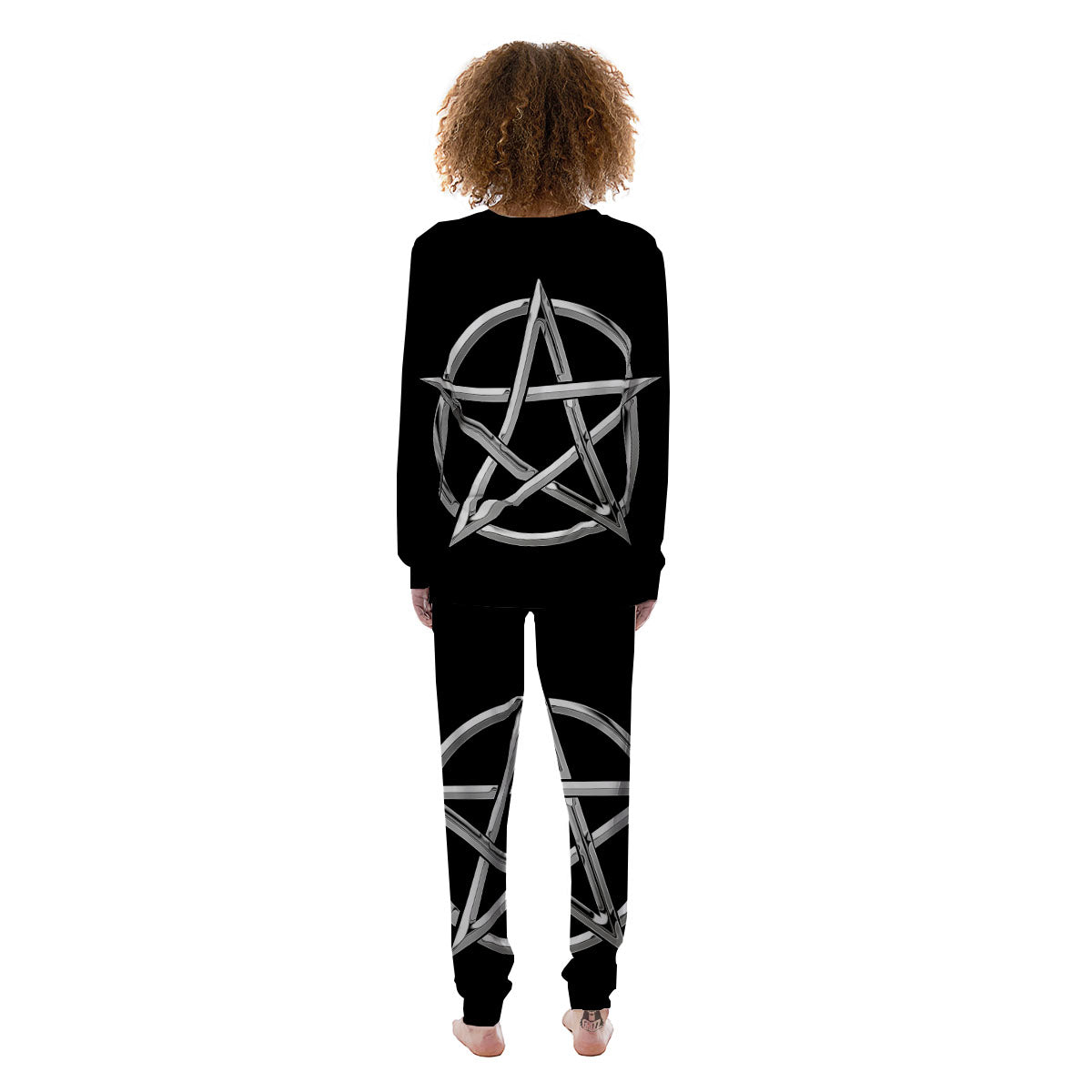 Pentagram Symbol White And Black Print Women's Pajamas-grizzshop