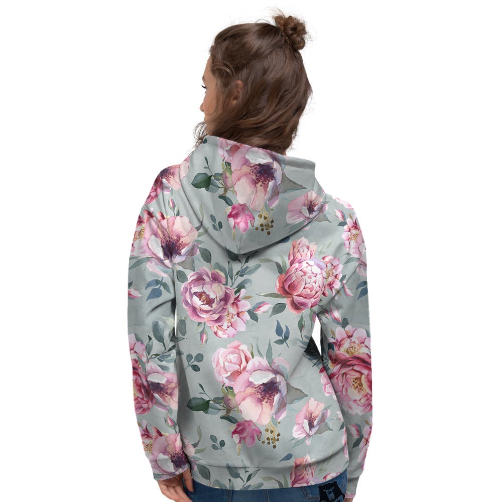 Peony Floral Pink Vintage Print Pattern Women's Hoodie-grizzshop