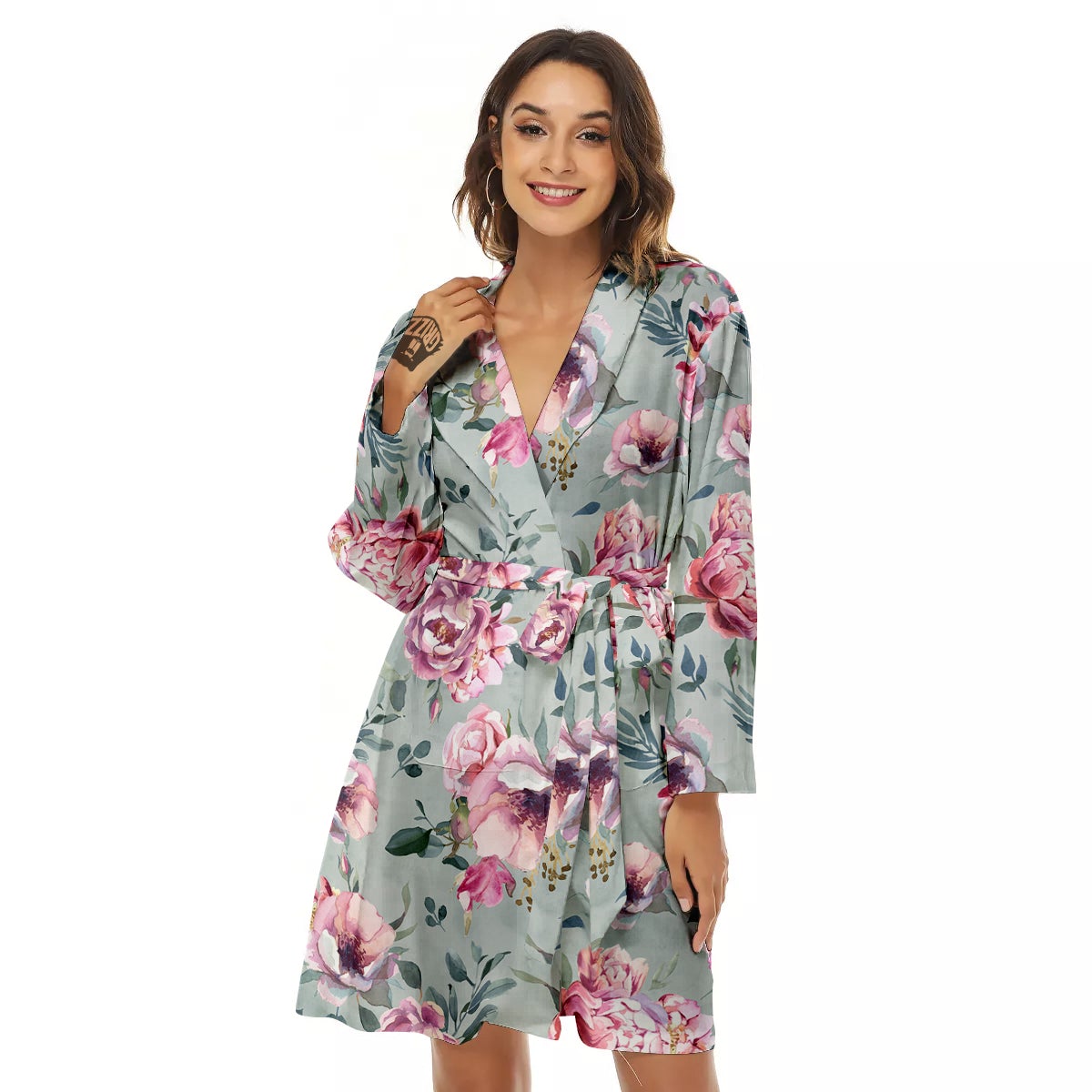 Peony Floral Pink Vintage Print Pattern Women's Robe-grizzshop