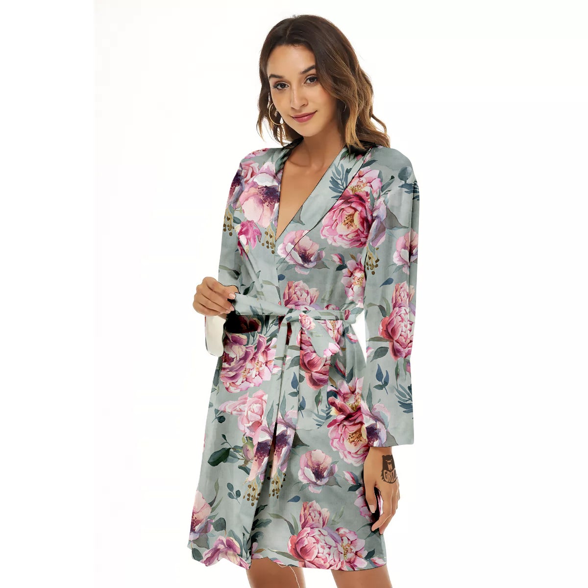 Peony Floral Pink Vintage Print Pattern Women's Robe-grizzshop