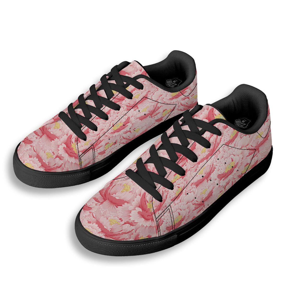 Peony Japanese Print Black Low Top Sneakers-grizzshop