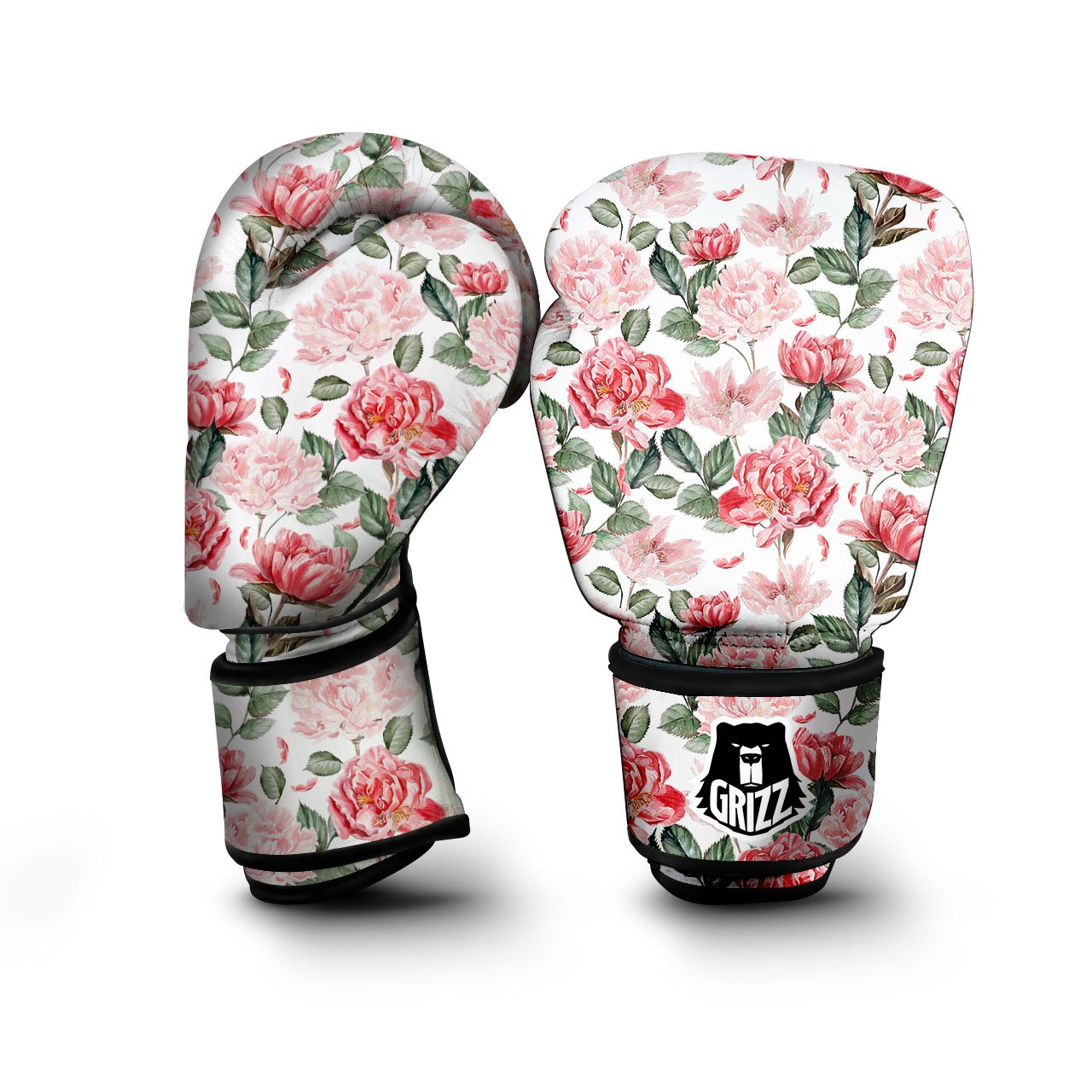 Peony Pink Print Pattern Boxing Gloves-grizzshop