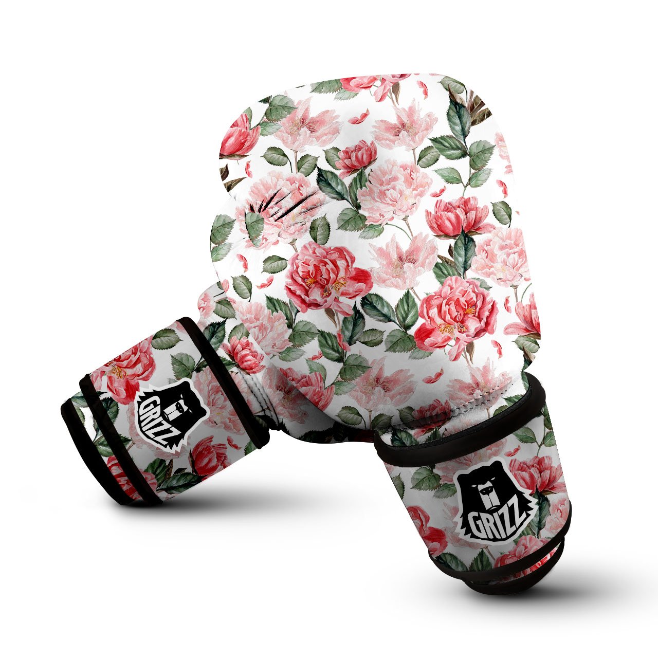 Peony Pink Print Pattern Boxing Gloves-grizzshop