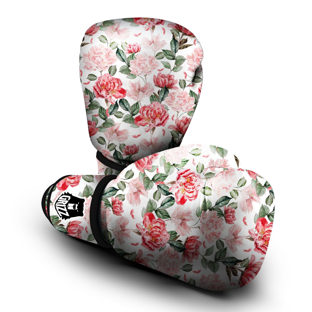 Peony Pink Print Pattern Boxing Gloves-grizzshop