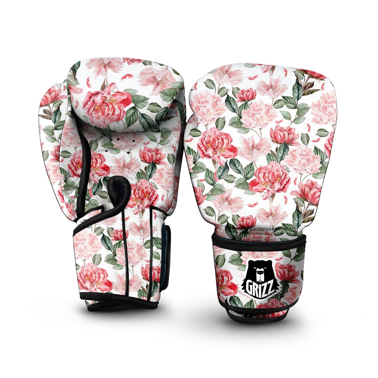 Peony Pink Print Pattern Boxing Gloves-grizzshop