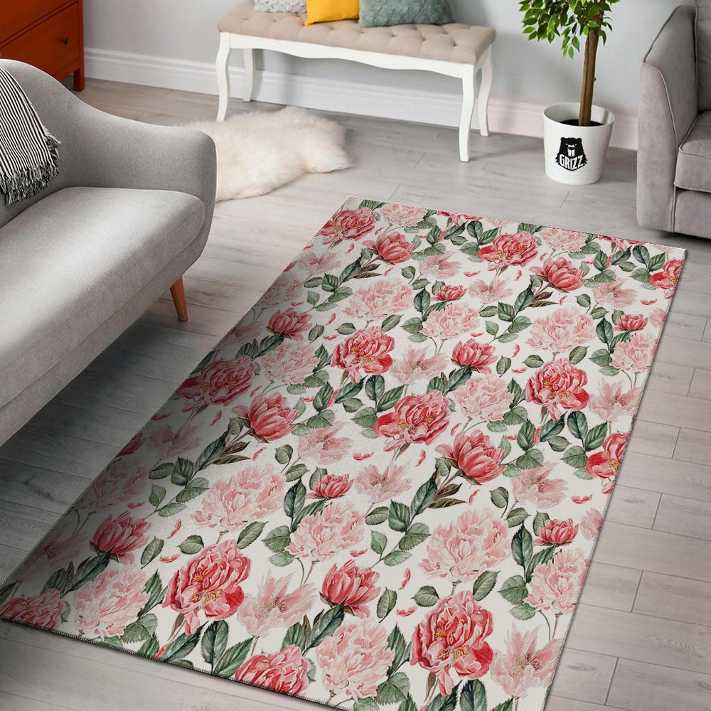 Peony Pink Print Pattern Floor Mat-grizzshop