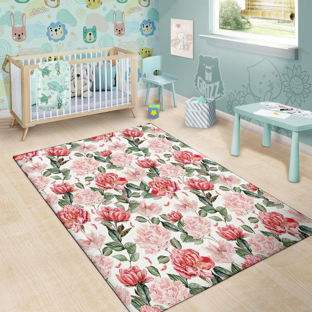 Peony Pink Print Pattern Floor Mat-grizzshop
