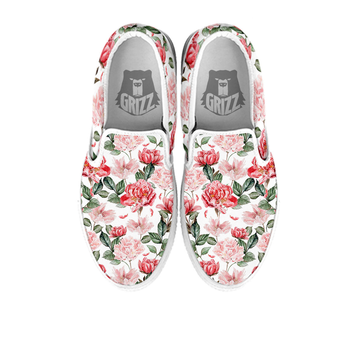 Peony Pink Print Pattern White Slip On Shoes-grizzshop