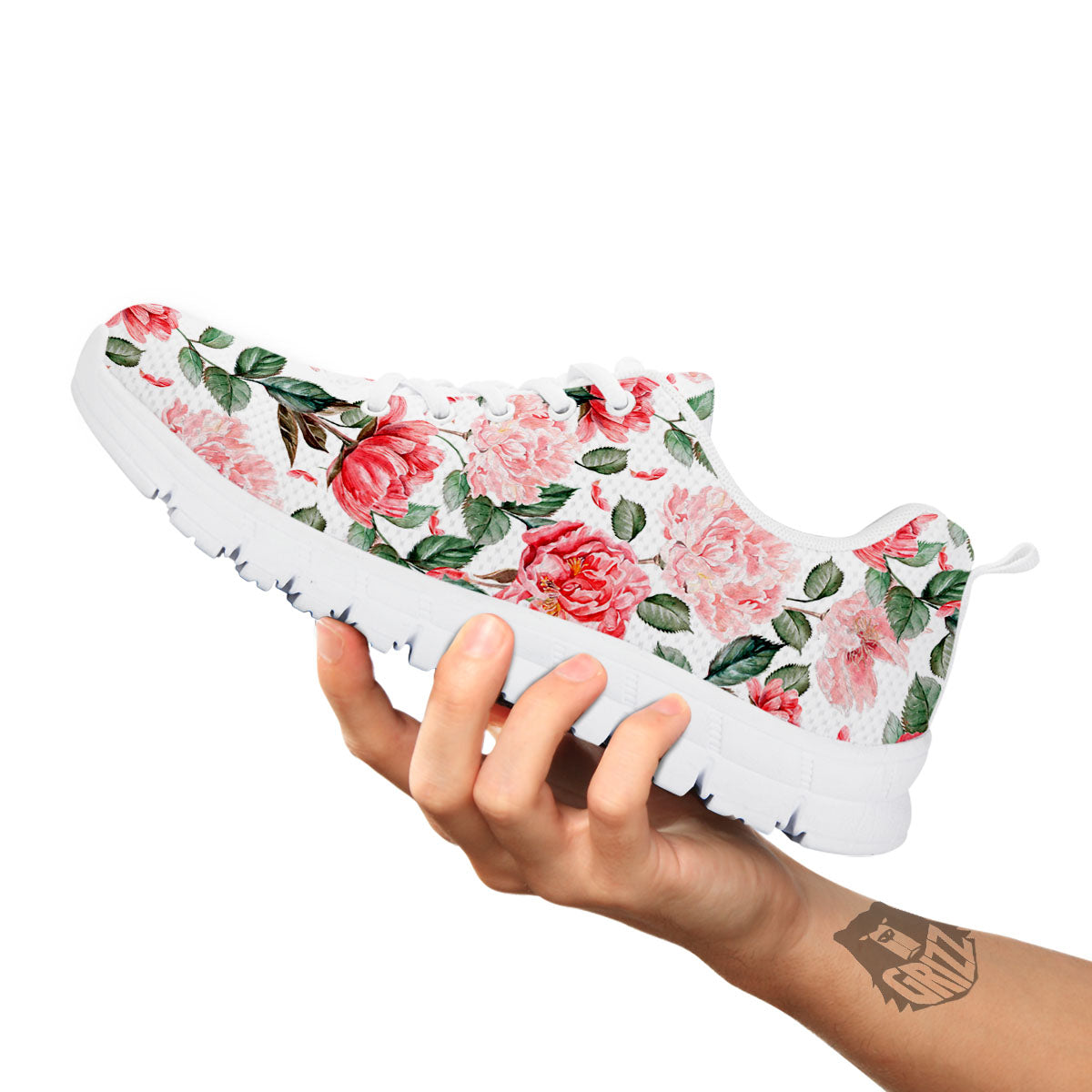 Peony Pink Print Pattern White Sneaker-grizzshop