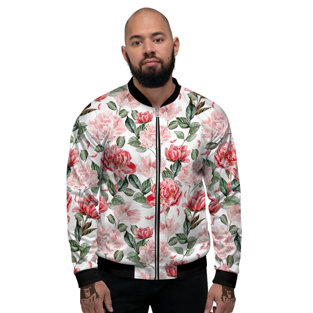 Peony Pink Print Pattern Men's Bomber Jacket-grizzshop