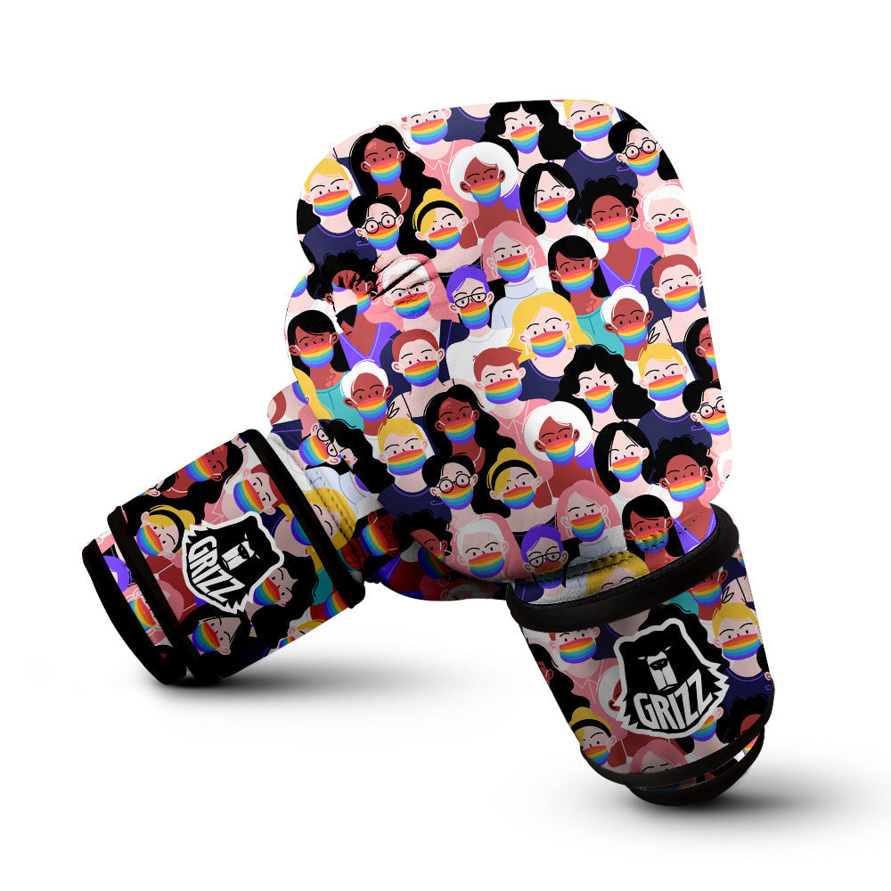 People And Rainbow Face Masks Print Pattern Boxing Gloves-grizzshop