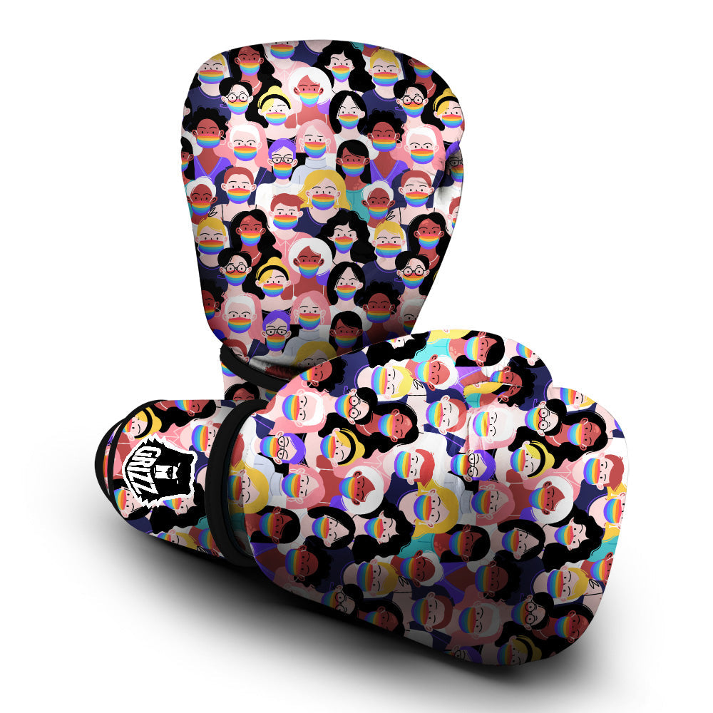 People And Rainbow Face Masks Print Pattern Boxing Gloves-grizzshop