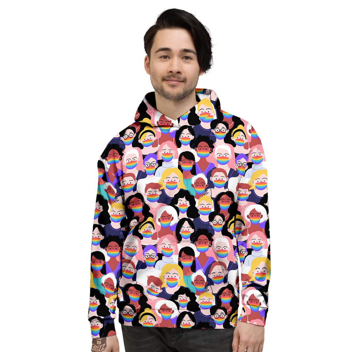 People And Rainbow Face Masks Print Pattern Men's Hoodie-grizzshop