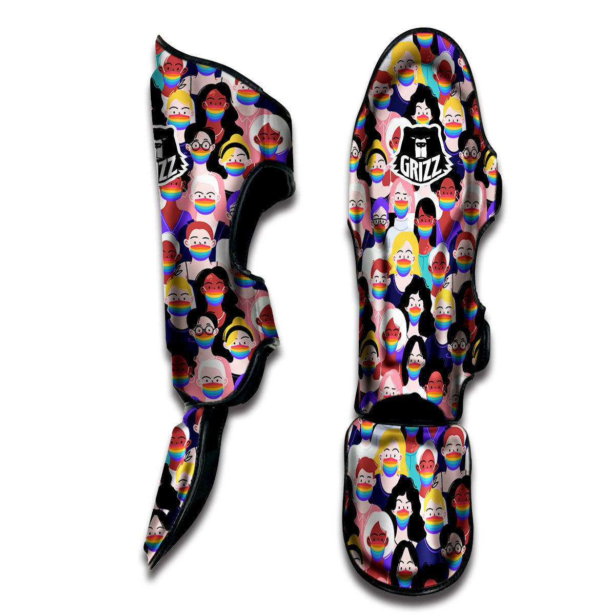 People And Rainbow Face Masks Print Pattern Muay Thai Shin Guards-grizzshop
