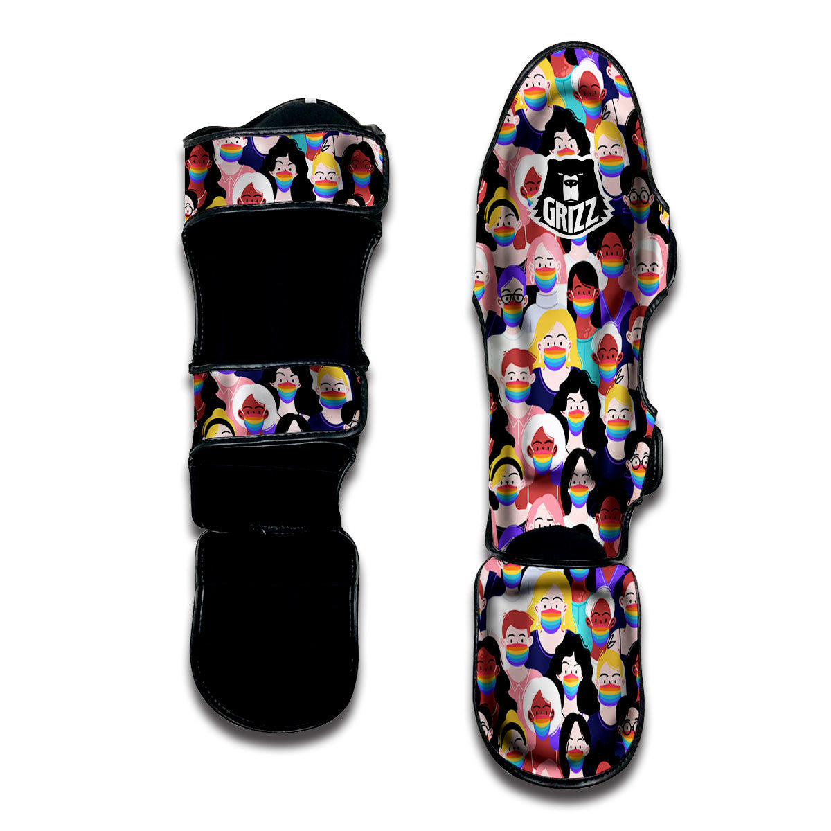 People And Rainbow Face Masks Print Pattern Muay Thai Shin Guards-grizzshop