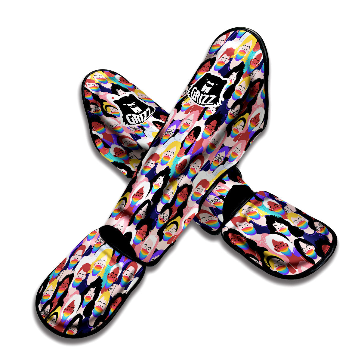 People And Rainbow Face Masks Print Pattern Muay Thai Shin Guards-grizzshop