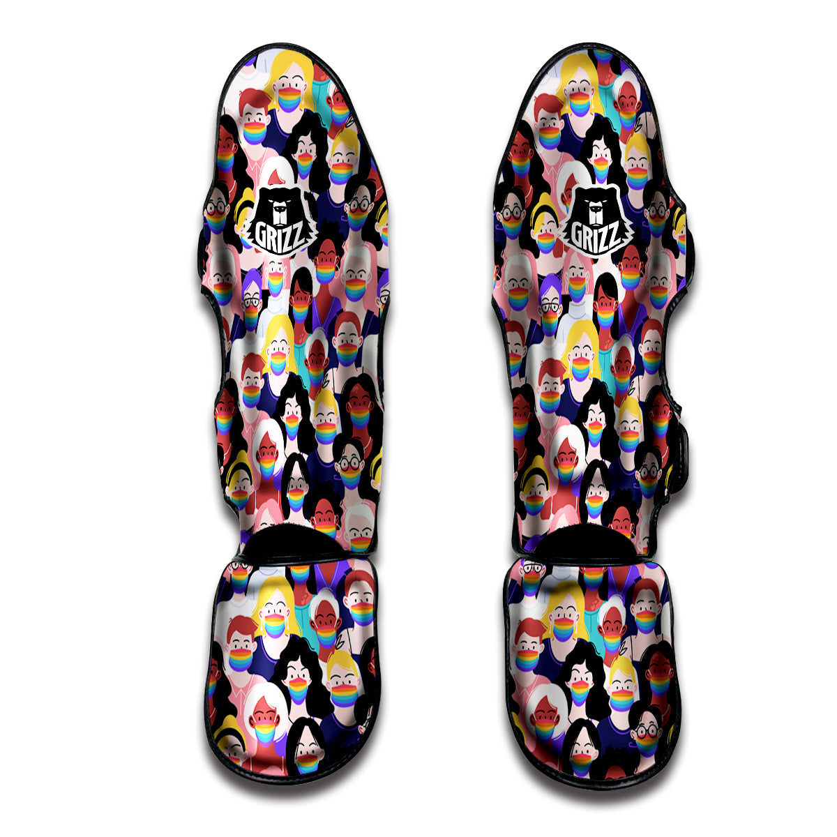 People And Rainbow Face Masks Print Pattern Muay Thai Shin Guards-grizzshop