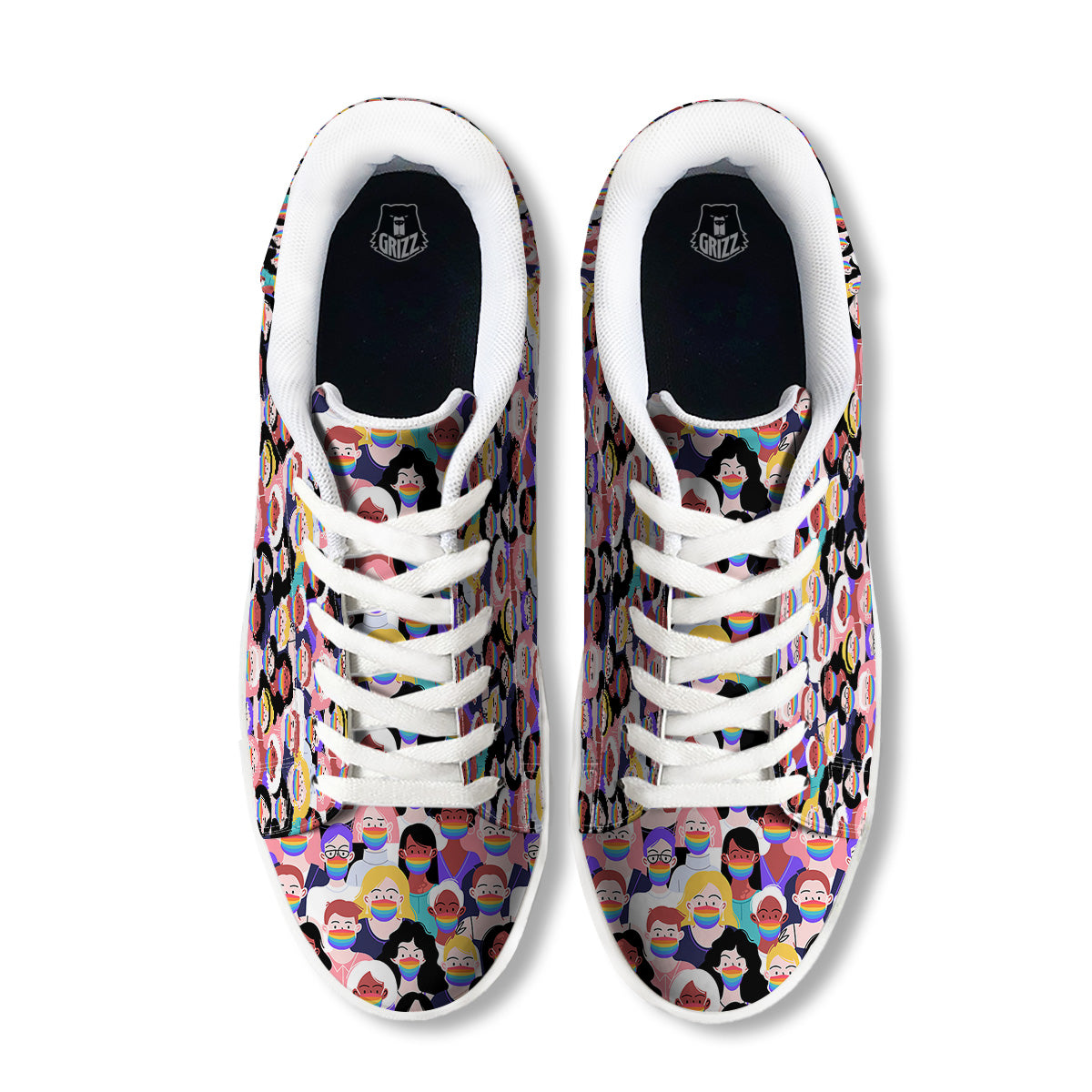 People And Rainbow Face Masks Print Pattern White Low Top Sneakers-grizzshop