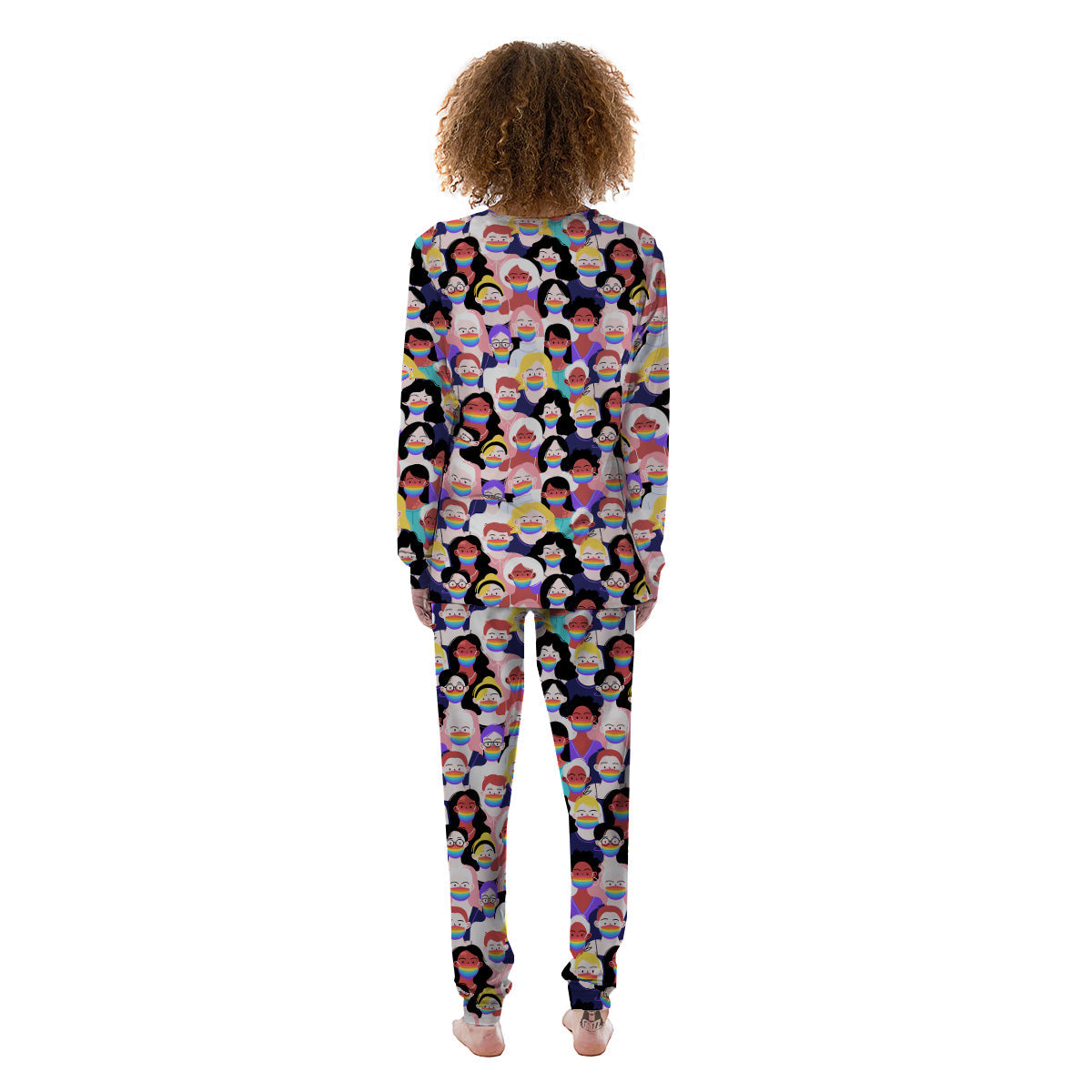 People And Rainbow Face Masks Print Pattern Women's Pajamas-grizzshop