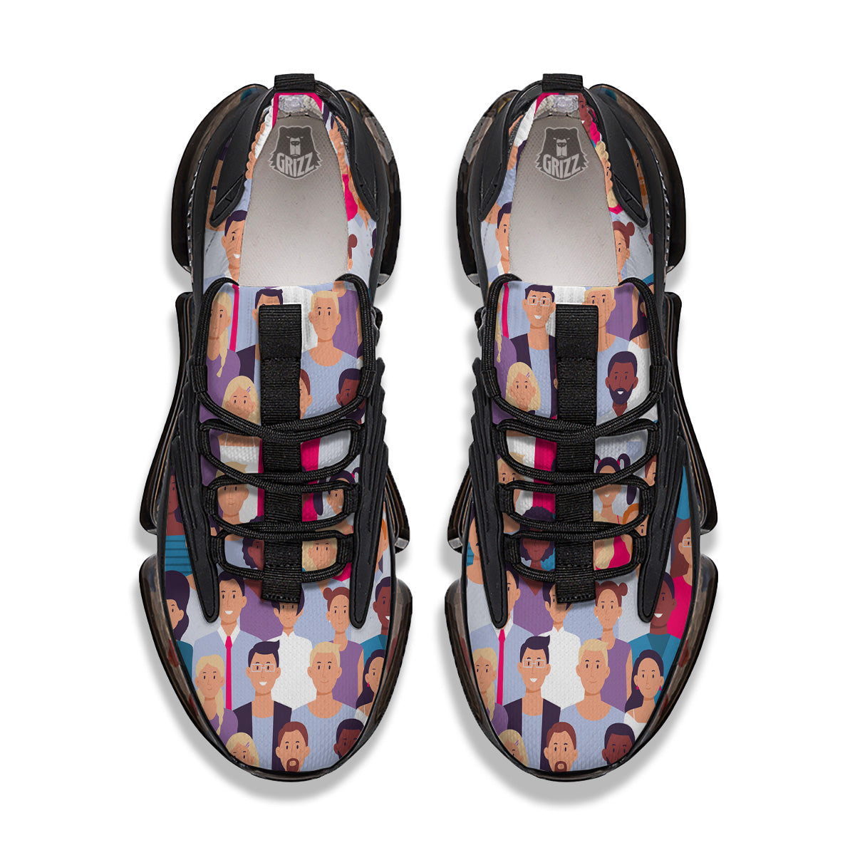 People Smile Colorful Print Pattern Black Gym Shoes-grizzshop