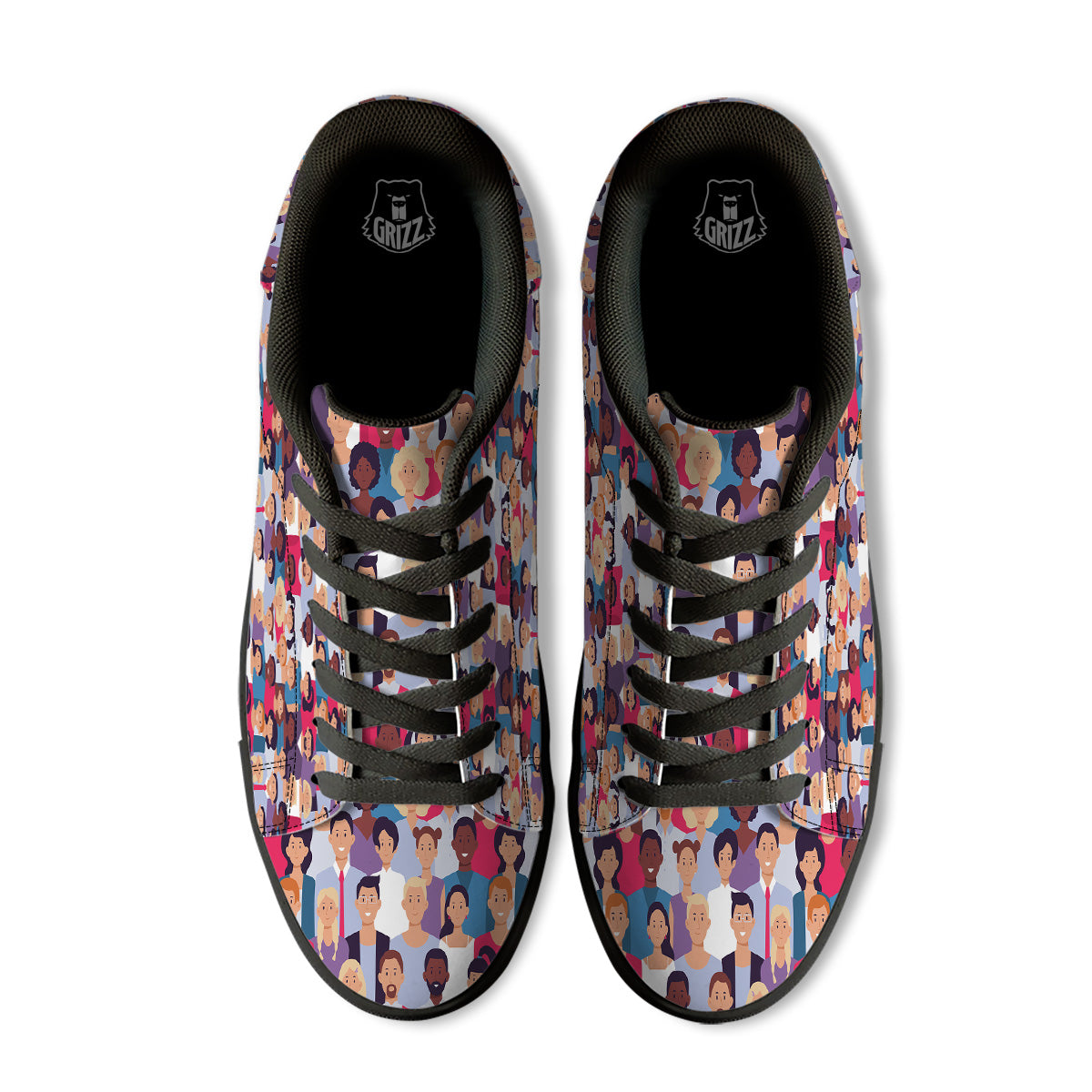 People Smile Colorful Print Pattern Black Low Top Sneakers-grizzshop