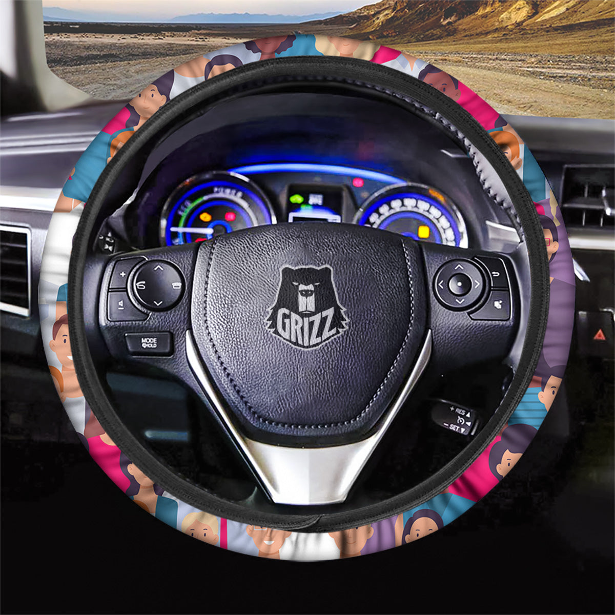 People Smile Colorful Print Pattern Car Steering Wheel Cover-grizzshop