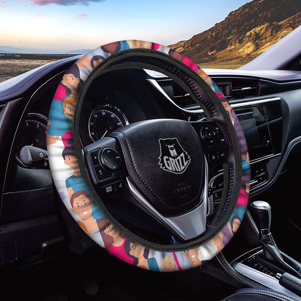 People Smile Colorful Print Pattern Car Steering Wheel Cover-grizzshop